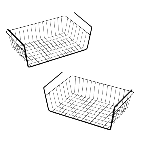 Spetebo Unterregal Hängekorb aus Metall 40 x 26 cm 2er Set - schwarz - Aufbewahrungskorb zum Einhängen an Regalböden - Drahtkorb Organizer Korb für Regal Schrank Küche Büro von Spetebo