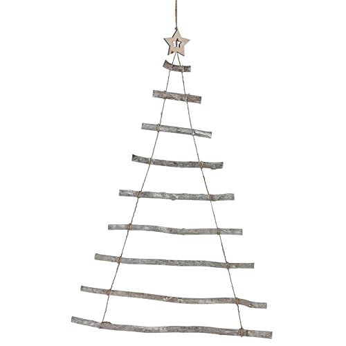 Wand Deko Weihnachtsbaum - 90 cm - aus 9 Holz Ästen und Jute Kordel - mit Stern Spitze Hängedeko Wanddeko Tannenbaum Christbaum von Spetebo