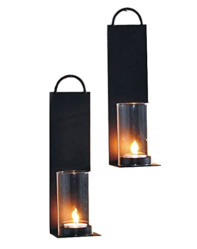 Wand Teelichthalter mit Glas Halterung - 2er Set - Teelicht Halterung Glasaufsatz Kerzenhalter schwarz Teelichtglas Teelichtaufsatz von Spetebo