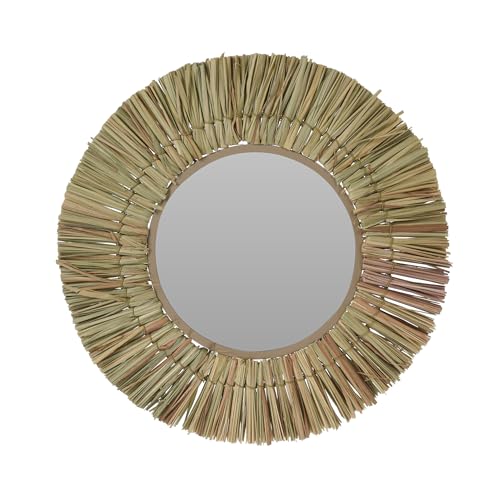 Wandspiegel rund mit Gras Rahmen - Ø 41 cm - Hängespiegel mit dekorativer Umrandung - Boho Wanddeko Flurspiegel Deko Spiegel für Bad Flur Wohnzimmer von Spetebo