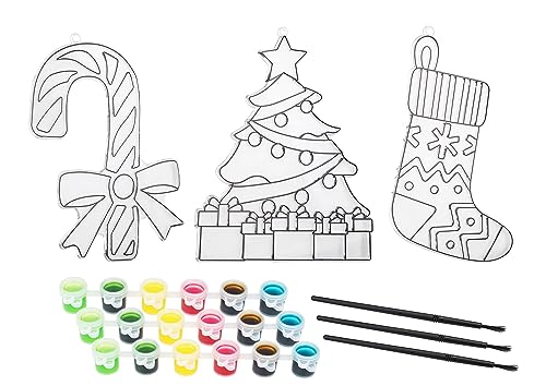 Weihnachts Fensterbilder zum Ausmalen - 3er Set - Malset mit 3 Bildern inklusive Farben und Pinsel - Weihnachtsdeko Fensterdekoration zum selbst Gestalten Ausmalbild Komplett Set mit 3 Motiven von Spetebo