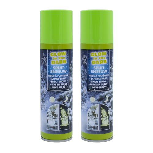Spetebo Weihnachts Schneespray 150 ml im Dunkeln Leuchtend - 2er Set - Deko Kunstschnee phosphoreszierend zum sprühen - Leuchtschnee Sprühschnee Schneeflocken Kunstfrost Spray lumineszierend von Spetebo