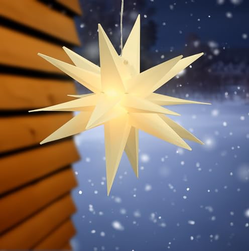 Spetebo Adventsstern zum Hängen für Außen mit 15 LED - 35 cm - Weihnachtsstern warm weiß beleuchtet mit Timer - Advent Weihnachten Deko Outdoor Beleuchtung Batterie betrieben von Spetebo