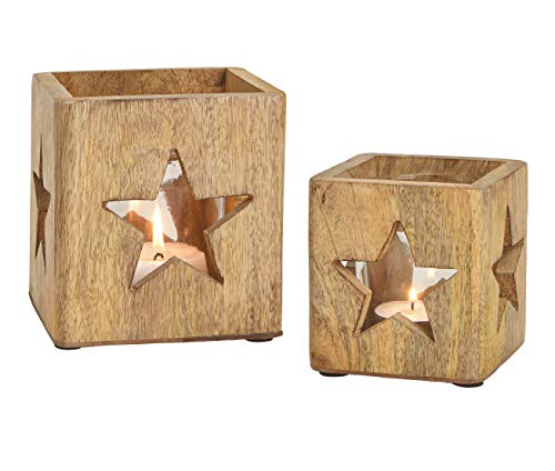 Spetebo Windlichthalter 2er Set aus Mango Holz - mit Glaseinsatz/im Stern Dekor - Holz Teelicht Halter Kerzenhalter Spetebo Windlichthalter 2er Set aus Mango Holz - mit Glaseinsatz/im Stern Dekor - Holz Teelicht Halter Kerzenhalter von Spetebo