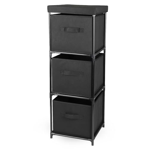 Würfelregal und 3 Stoff Schubladen - 82 x 31 cm - Standregal aus Metall mit 3 Vlies Boxen - Steckregal mit Aufbewahrungsbox Regal mit Würfel Box Regalsystem für Wohnzimmer Bad Flur von Spetebo