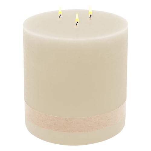 Spetebo XL 3-Docht Kerze Ø 14 cm unparfümiert - champagner - Große Stumpenkerze mit langer Brenndauer - Mehrdocht Kerze Tischkerze Blockkerze rund geruchlos von Spetebo