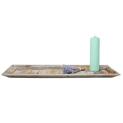 XL Holz Kerzentablett Shabby weiß - 60 x 16 cm - Vintage Dekotablett groß rechteckig - Holztablett Tisch Deko Tablett Kerzenbrett für Gestecke Weihnachten Geschenke von Spetebo