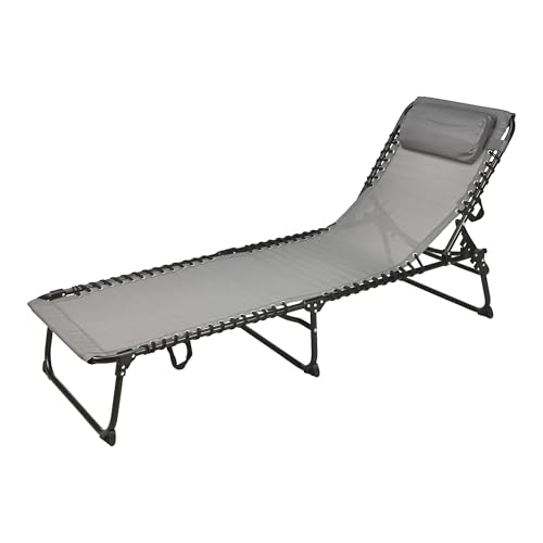 XL Relax Klappliege mit Kopfkissen dunkel grau - 190 x 60 cm - Sonnenliege mit 5-fach verstellbarer Lehne - Gartenliege Relaxliege Campingliege Liege für Pool Garten Camping Balkon Terrasse klappbar von Spetebo