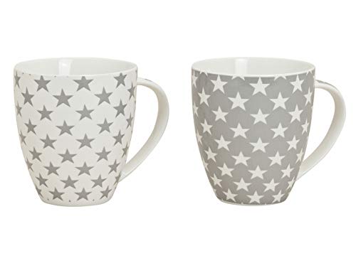 XXL Kaffeetasse 650 ml - 2er Set - Kaffeebecher mit Stern Design - Jumbo Tasse Porzellan Becher Weihnachtstasse Sterne von Spetebo
