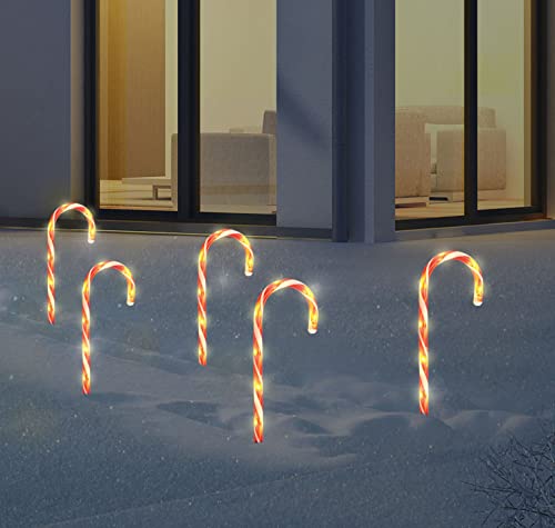 Spetebo XXL LED Zuckerstangen 74 cm Gartenstecker - 5er Set - Weihnachts Leuchtstecker mit Timer - Weihnachten Winter Deko Garten Stecker beleuchtet Außen Batterie betrieben von Spetebo