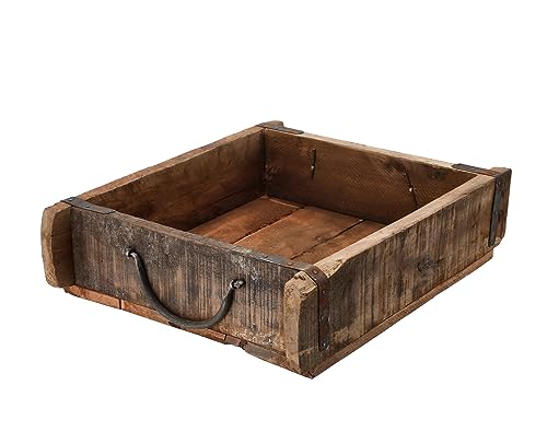 Ziegelform Holzkiste mit Metall Beschlägen - klein / 30 x 25 cm - Vintage Dekoschale im Used Look - Allzweck Box Tisch Deko Schale aus altem recyceltem Holz used look Ziegel Kiste Ziegelform Holzkiste mit Metall Beschlägen - klein / 30 x 25 cm - Vintage Dekoschale im Used Look - Allzweck Box Tisch Deko Schale aus altem recyceltem Holz used look Ziegel Kiste von Spetebo