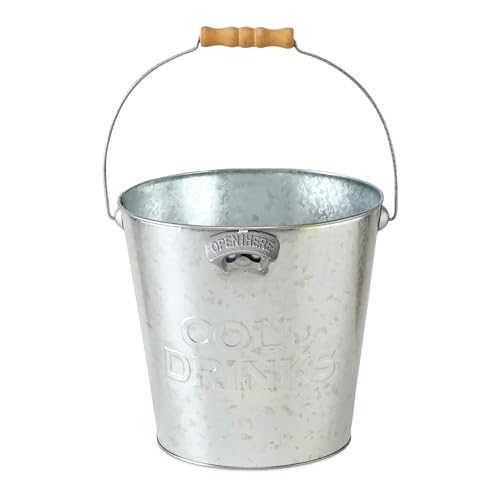 Zink Eiseimer mit integriertem Flaschenöffner - silber - Metall Getränkekühler 22 cm mit Holzgriff - Eiskübel Flaschenkühler Weinkühler Sektkübel Champagnerschale Getränkekübel Eiswürfelbehälter Zink Eiseimer mit integriertem Flaschenöffner - silber - Metall Getränkekühler 22 cm mit Holzgriff - Eiskübel Flaschenkühler Weinkühler Sektkübel Champagnerschale Getränkekübel Eiswürfelbehälter von Spetebo