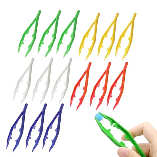 15 Stück Bügelperlen Pinzette,Pinzette Kinder Kunststoff,Multifunktional Bunt Plastik Pinzette,mehrfarbig Easy Grip Pinzette für Leichtes Aufnehmen kleiner Gegenstände(Rot, Weiß, Grün, Gelb, Blau) von SpetngSake