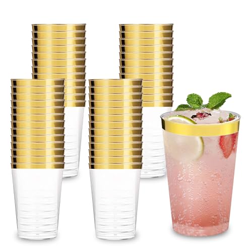 Partybecher Plastikbecher mit Goldrand, 60 Stück Plastik Becher Wiederverwendbare Trinkbecher für Party Hochzeit Picknick Martini Soda Dessert von Spetsbst