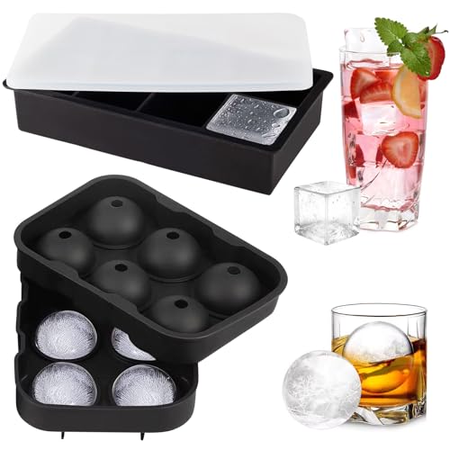 Spetsbst 2 Pack Eiswürfelform Groß Eiswürfelbehälter mit Deckel, 8 Fach Würfelform 6 Fach Eiskugelform, Ice Cube Tray für Cocktail Whiskey Kaffee (L) von Spetsbst