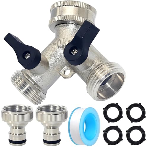 Spetsbst 2 Wege Verteiler Wasser 3/4 Zoll, Wasserverteiler Messing Vernickelt Wasseranschluss Verteiler, Y Verteiler Wasseranschluss mit Separatem Schalter für Garten/Rasen/Küche von Spetsbst