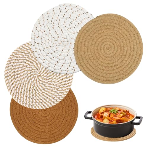 Spetsbst 4 Stück Topfuntersetzer Set 18cm Runde Topf Untersetzer Baumwolle Geflochtene Faden Weben Matte für Küche Schüssel Töpfe Pfannen Kanne und Teller (Braun) von Spetsbst