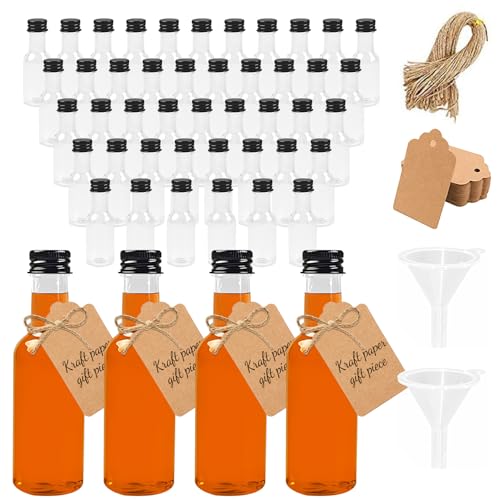 Spetsbst 48 Stück Mini Fläschchen Likörflaschen 25ml Kleine Flaschen zum Befüllen Kunststoff Leere Schnapsflaschen Wiederverwendbar Schnapsflaschen zum Befüllen mit Deckel und mit Trichter von Spetsbst
