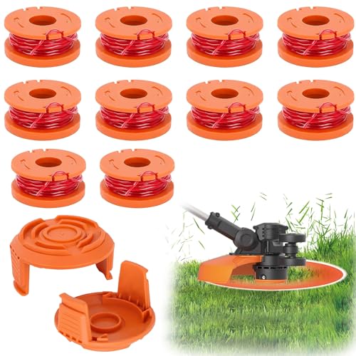 Spetsbst 12 Stück Set Ersatz Rasentrimmer Spule für Alle Worx-Trimmer mit 20V, 10 Ersatzspulen und 2 Trimmerspulenabdeckung Worx Rasentrimmer Faden Modell WA0010 von Spetsbst