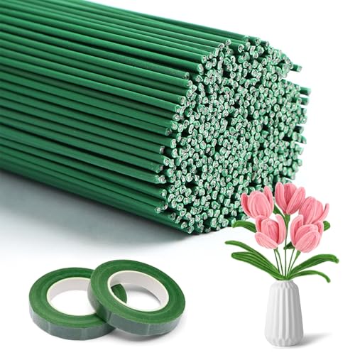 Spetsbst 200 Stück Blumendraht Grün Länge 2mm Durchmesser Blumenstieldraht Floristendraht 30CM Floristik Drahtstäbe zum Basteln mit 2 Stück Floristenband für Handwerk Kranz Blumenstrauß von Spetsbst