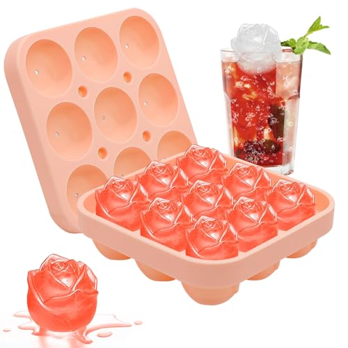 Spetsbst Silikon Eiswürfelform Rose, Eiswürfelform Lustig 9 Fach Ice Cube Tray Eiswürfelformen, Eiswürfelbehälter mit Deckel Wiederverwendbare Eiswürfelformen für Eis, Whiskey, Cocktail, Saft, Kaffee von Spetsbst
