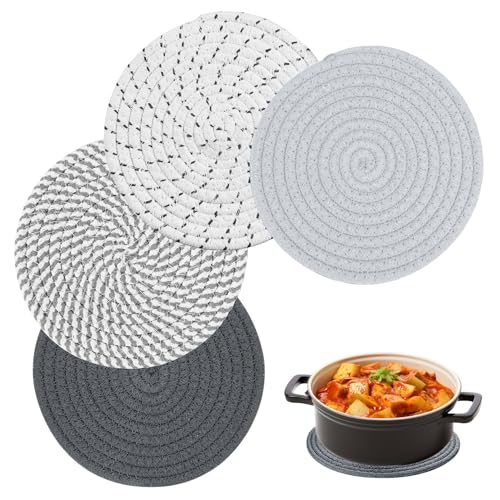 Spetsbst Topfuntersetzer Set 4 Stück 18cm Runde Topf Untersetzer Baumwolle Geflochtene Faden Weben Matte für Küche Schüssel Töpfe Pfannen Kanne und Teller (Grau) von Spetsbst
