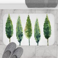 Aquarell Evergreen Bäume Badematte, Bauernhaus Dekoration, Badezimmer Duschteppich, Wald Liebhaber, Bauernhof, Evergreen Matte von SphinxMedia