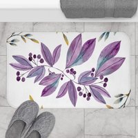 Aquarell Lila Blumen Badematte, Bauernhaus Bad, Florale Matte Für Die Badedusche, 71 X 74 In, Floral Duschteppich, Badematte von SphinxMedia