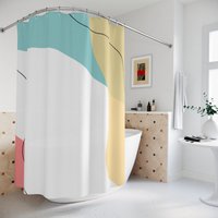 Boho Abstrakt Wellen Duschvorhang Oder Matte, Modern Blau Orange, See Designer Vorhang, Badezimmer Dekoration, Minimalistisch Mint Home Art von SphinxMedia