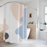 Boho Abstrakte Kreise Duschvorhang Oder Matte, Moderner Pal Blau Orange, See Designer, Badezimmer Vorhang, Minimalistisch Mint Home Art, Dekoration von SphinxMedia