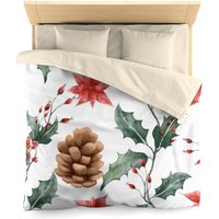 Microfaser Bettbezug Holiday Berry Cones Floral Aquarell, Bettbezug, Bettwäsche, Queen/Twin, Tröster, Weihnachten, Kinderzimmer von SphinxMedia