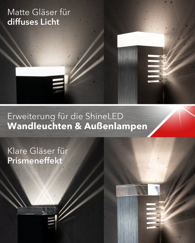 SpiceLED Lampenschirm SpiceLED, ShineLED Acrylglas Upgrade, 60mm x 60mm für 6W, matt, 2x Acrylgläser, matt, passend zu allen 6 Watt SpiceLED-Wandleuchten von SpiceLED