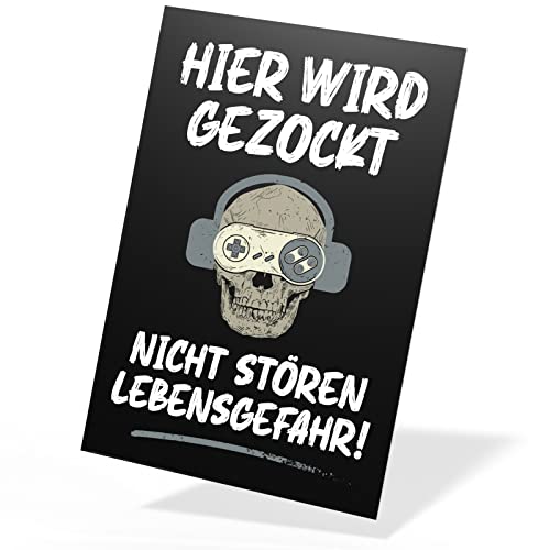 Gaming Deko Gamer Geschenk, Hier wird gezockt Schild, Kunststoff 20 x 30 cm, Gamer Deko, Nicht stören Türschild Kinderzimmer, Gaming Dekoration, Zocker Geschenk, Gaming Zubehör Zimmer von Spicyshirts