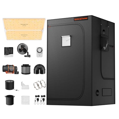 Spider Farmer Grow Box Komplett Set SF4000 LED Pflanzenlampe Vollspektrum Dimmbarer Grow Light GrowZelt Kit Komplettes 120x120x200cm Hydroponics Grow Tent Zuchtzelt mit 6 inch Inline Abluftventilator von Spider Farmer