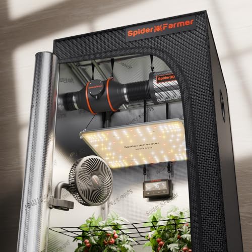 Spider Farmer SF1000 Growzelt Komplettset Grow Light Dimmbarer LED Grow Lampe Vollspektrum Samsung LM301H EVO LEDs GrowZelt Kit Komplettes 70x70x160cm Hydroponics Growing Tent Set Belüftungssystem von Spider Farmer