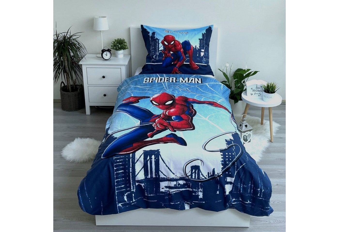 Bettwäsche Spiderman Wende Bettwäsche Kopfkissen Bettdecke 135/140x200 cm, Spiderman, 100% Baumwolle, 2 teilig von Spiderman