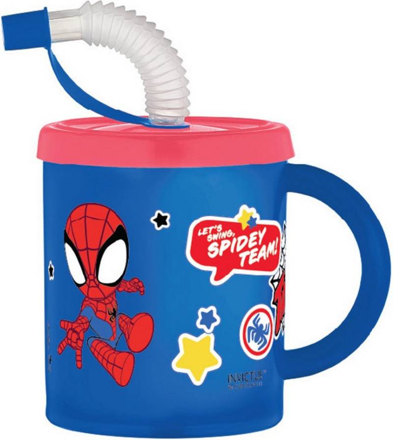 Spiderman Trinkflasche Spiderman Spidey Strohhalm Becher, Kunststoff 210 ml, Verschließbarer Deckel für unterwegs von Spiderman