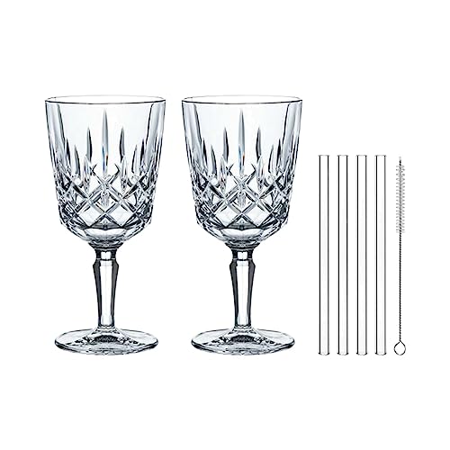 Spiegelau & Nachtmann, 7-teiliges Weingläser-Set, 2x Weingläser/Cocktailgläser 355 ml, 4x Glastrinkhalme 15 cm + Reinigungsbürste, Kristallglas, Noblesse, 105089 von Spiegelau & Nachtmann