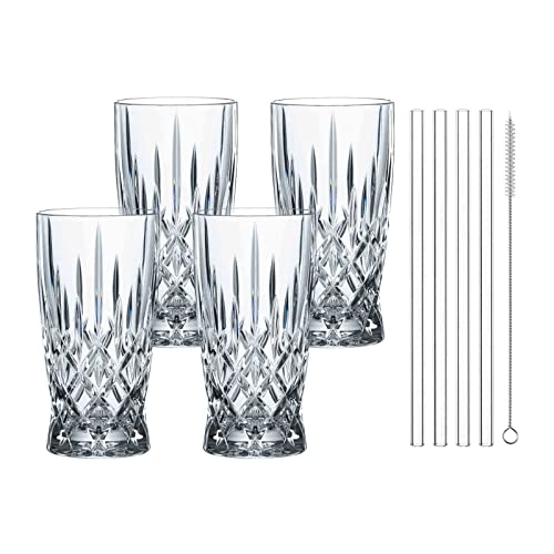 Spiegelau & Nachtmann Latte Macchiato Set Noblesse, Spülmaschinengeeignete Heißgetränke-Gläser, Glastrinkhalme 21 cm, 8-teiliges Vorteilsset, Kristallglas von Spiegelau & Nachtmann