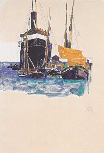 Egon Schiele - Dampfer und Segelboote im Hafen von Triest - Small - Matte Print von Spiffing Prints