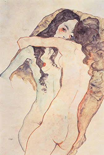 Egon Schiele - Zwei Sich umarmende Frauen - Medium - Semi Gloss Print von Spiffing Prints