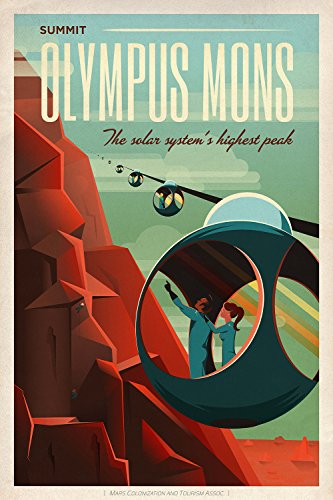 SpaceX Mars Tourism Poster for Olympus Mons - Small - Matte Print von Spiffing Prints