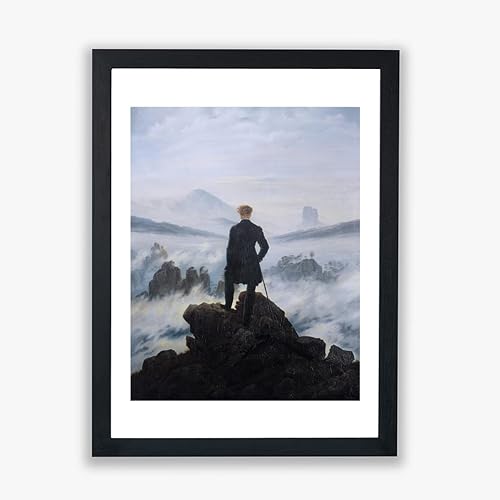 Spiffing Prints Caspar David Friedrich - Der Wanderer über dem Nebelmeer 1818 - Wanddruck - Home Decor Art - Giclée-Poster - Gerahmter Druck - Groß von Spiffing Prints
