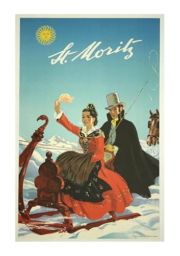 Spiffing Prints St Moritz 2 Reiseposter – klein – halbglänzend – ungerahmter Kunstdruck Reiseposter von Spiffing Prints