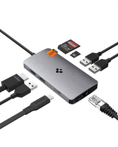 Spigen 8-in-1 USB C Hub Multiport Adapter 100W PD 3.0 microSD/SD Kartenleser 5Gbps Datenanschluss für MacBook Pro Air M1 M2 Steam Deck Dell XPS 4K 60Hz HDMI Ethernet USB C und 3 USB A Anschluss Spigen 8-in-1 USB C Hub Multiport Adapter 100W PD 3.0 microSD/SD Kartenleser 5Gbps Datenanschluss für MacBook Pro Air M1 M2 Steam Deck Dell XPS 4K 60Hz HDMI Ethernet USB C und 3 USB A Anschluss von Spigen