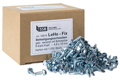1000 Stück Bohrschrauben DIN 7504 Stahl K 4,8 x 19 selbstschneidende galv. verzinkte 6-Kant-Schrauben mit Bohrspitze - LeHo-Fix Befestigungsschrauben von Spillner Spezialbaustoffe GmbH