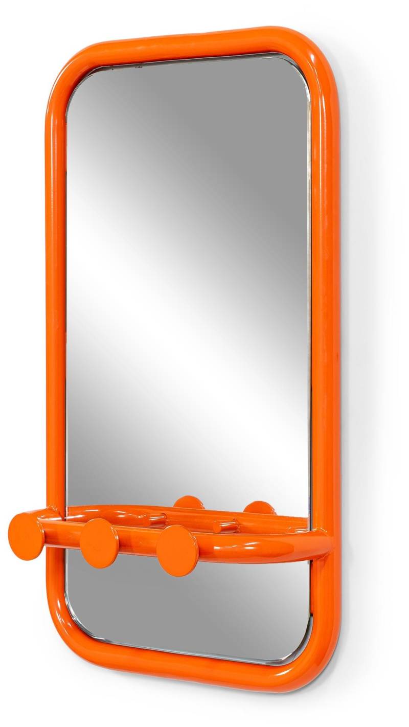 Spinder Retro Spiegel Stahl Orange mit Haken 70er Jahre Design von Spinder Design