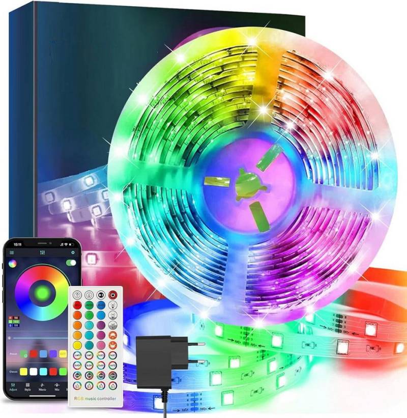 SpionProfi LED Stripe 5M RGB LED Streifen Bluetooth Selbstklebend mit Fernbedienung Band App, RGB LED Streifen mit App-Steuerung, Musikmodus & Timerfunktion von SpionProfi