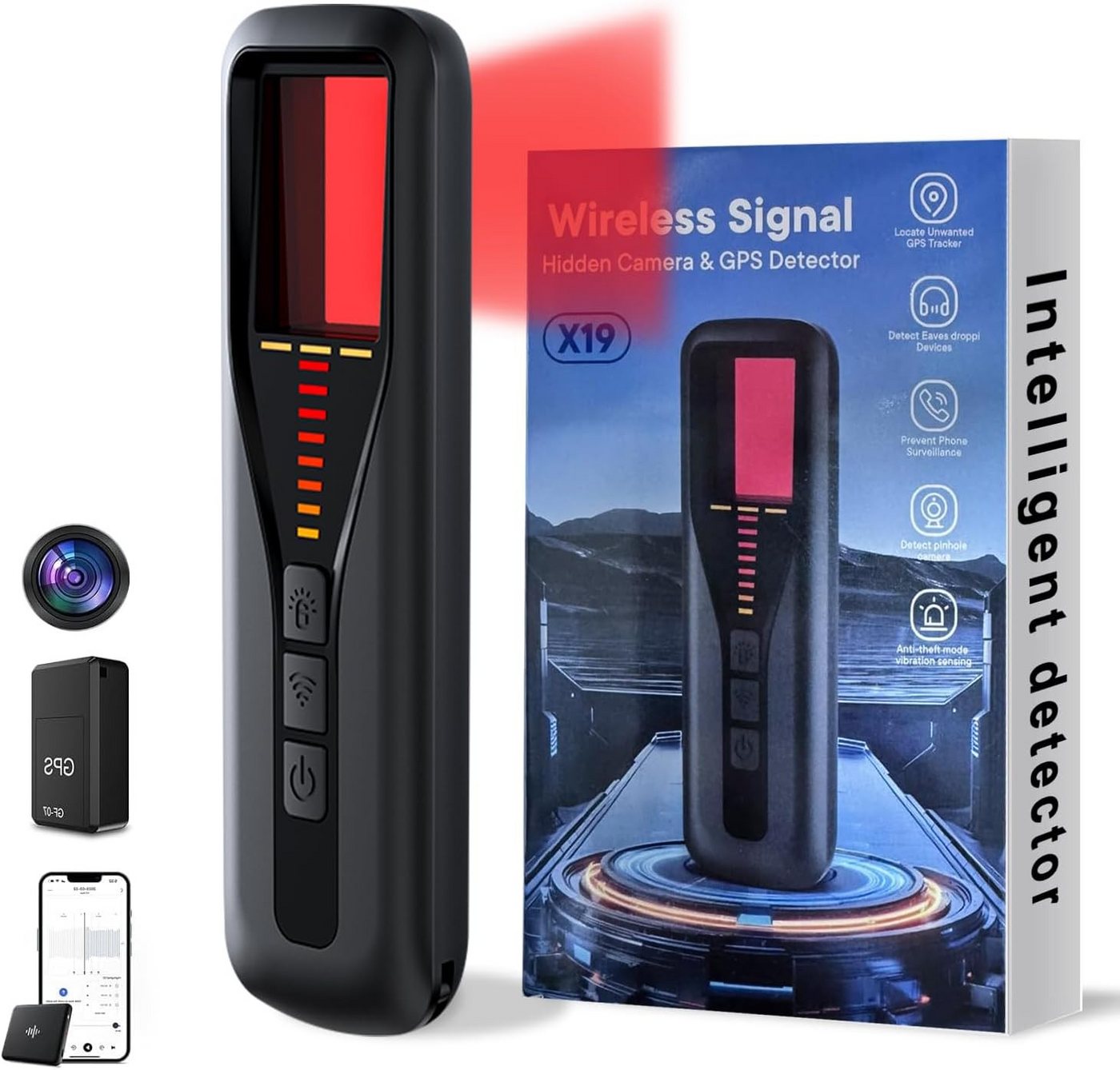SpionProfi Überwachungskamera Zubehör Detektor Kamera Mini Überwachungskamera Finder Wanzen Gps Ortungsgerät (1-tlg., Detektor für Wanzen Spycam Versteckte Kamera Gps Tracker uvm) von SpionProfi