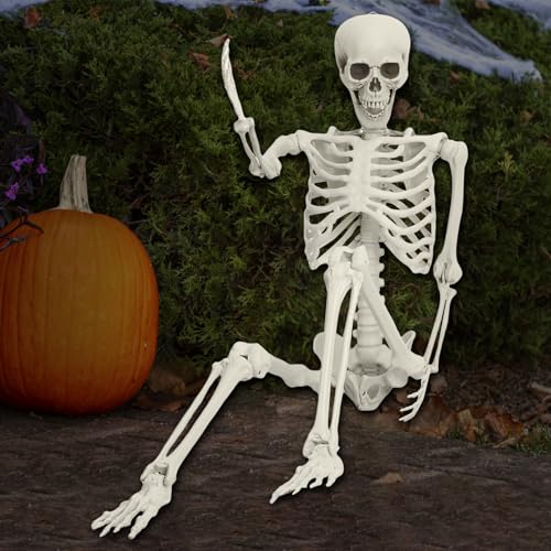 170 cm Skelett Halloween Dekorationen, 5.4F Realistische Ganzkörper Bewegliche Bewegliche Gelenke Skelett, Gruseliges Halloween Kunststoff Skelett für Friedhofsdekorationen, Spukhaus Requisiten von SpirWoRchlan